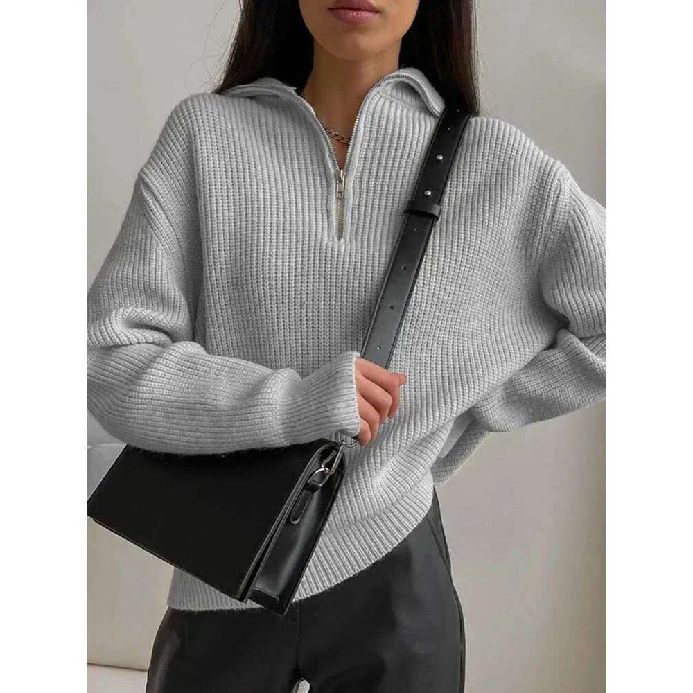 Elegant Turtleneck Zipper Women Fashion Loose Long Sleeve Knitted Pullover Casual Solid Winter 2025 New Sweater Z260313