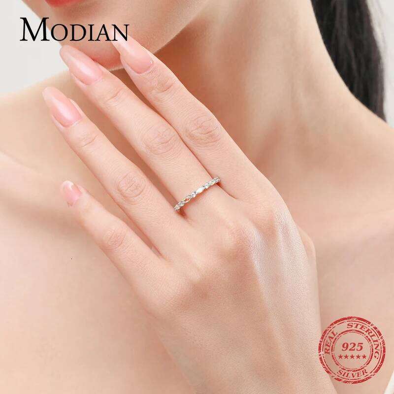 MODIAN New 925 Sterling Silver Shiny Moonstone Stackable Rings Simple Charm Finger Ring for Women Minimalist Female Fine Jewelry H260312
