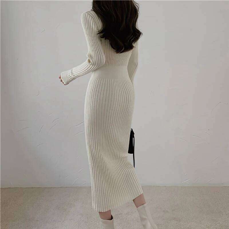 ITOOLIN Women Buttons Sweater Long Sleeve Elegant Knit V-Neck Slim Bodycon Dress Female Office Vestidos Autumn Winter Z260313