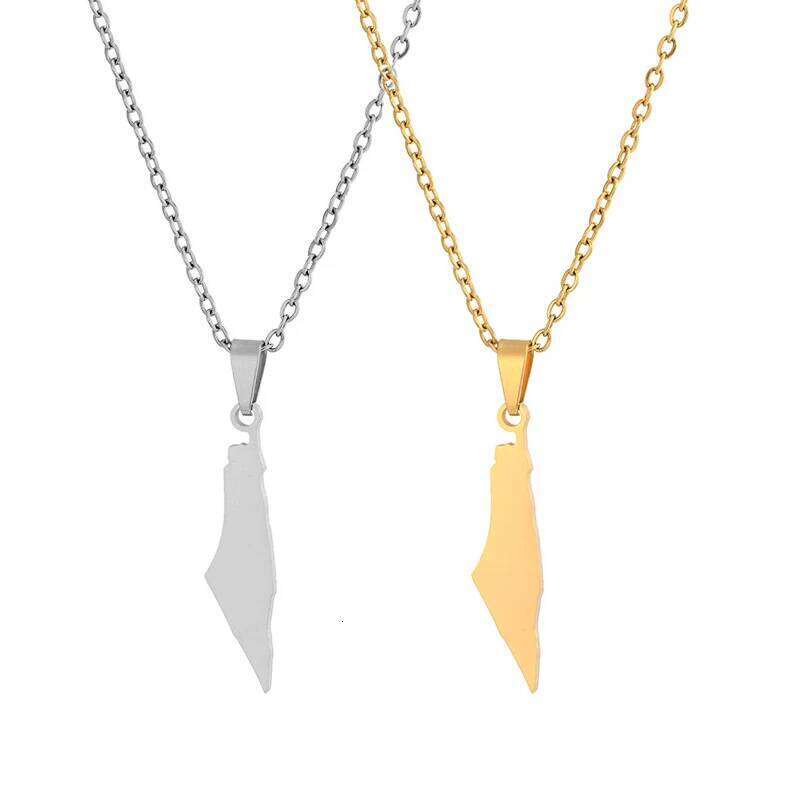 Blank Gold Plated Stainless Steel Israel Palestine Map Pendant Necklace For Women Men Jewelry H260312