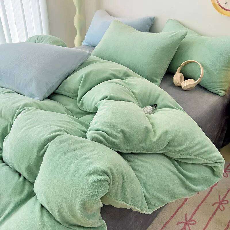 1/3/4pcs Winter Duvet Cover or Bed Set Flannel Velvet Home Linens Warmth Coral Fleece Plush Candy Solid Bedding Drop Shipping H260312 - view 7