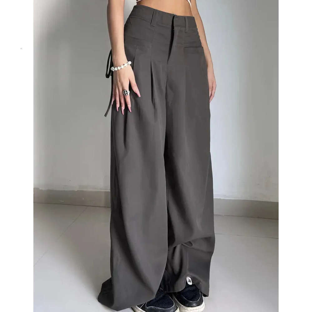 HEYounGIRL Casual Wide Leg Women High Waist Street Basic Slacks Loose Sweat Trousers Korean Retro Gray Office Lady Pants Z260312