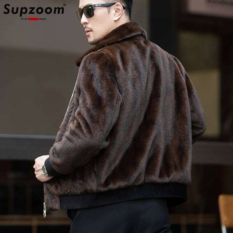 Supzoom New Arrival Top Fashion Ornamentation Winter Warm Flowing Gold Mink Imitation Fur Zipper Men's Stand-Up Collar Jacket Z260313