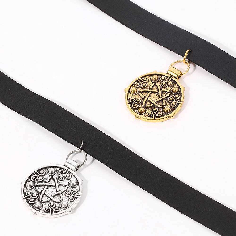 Punk Yennefer Necklace Medallion Pendant Black Leather Choker Necklaces Wild Hunt Game Cosplay Gothic Chain Women Jewelry H260312