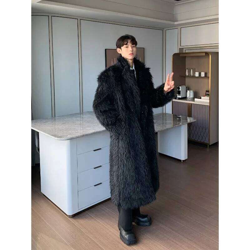 Men's Winter Clothing Faux Fur Coats High-end Windbreaker Frost-resistant Thickened Warm Long Leather Coat Loose Black Z260313