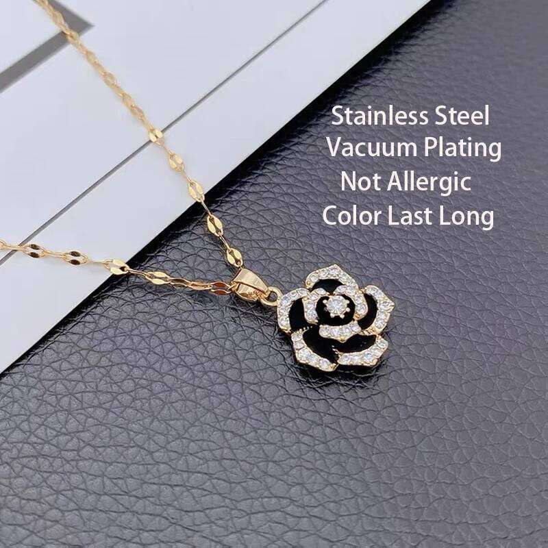 New Sexy Temperament Black Rose Pendant Stainless Steel Necklaces For Women Korean Fashion Female Clavicle Chain Jewelry Gift H260312
