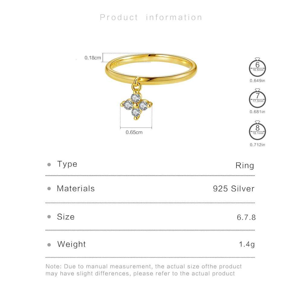 ANDYWEN 925 Sterling Silver Delicate Moving Four Leaf CZ Zircon Pendant Ring Minimalist Luck Charm Daily Women Jewelry Gift H260312