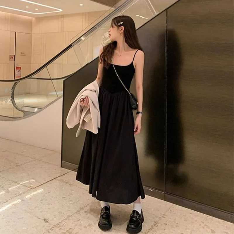 Fashion High Waisted Suspender Dress Female Summer Casual Simple Versatile Long Dresses Women Elegant Streetwear Camisole DressT260314