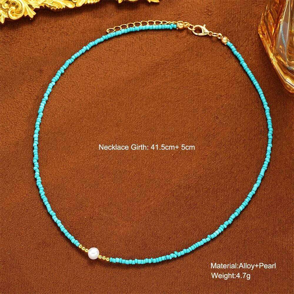 Baroque Turquoise Necklace Bohemian Beaded Choker Elegant Imitation Pearl Beach Necklaces Women'S Vacation Jewelry H260312