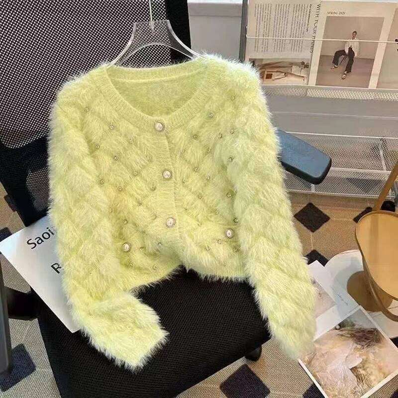 Casual Female Knitted Jacket Autumn Winter 2025 Long Sleeved Imitation Mink Women Cardigan Sweater Coat Age reduction Z260313