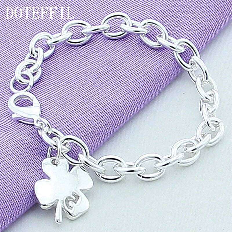 DOTEFFIL 925 Sterling Silver Clover Leaves Lucky Number 5 Bracelet 20cm Chain Women Wedding Engagement Party Jewelry Z260313