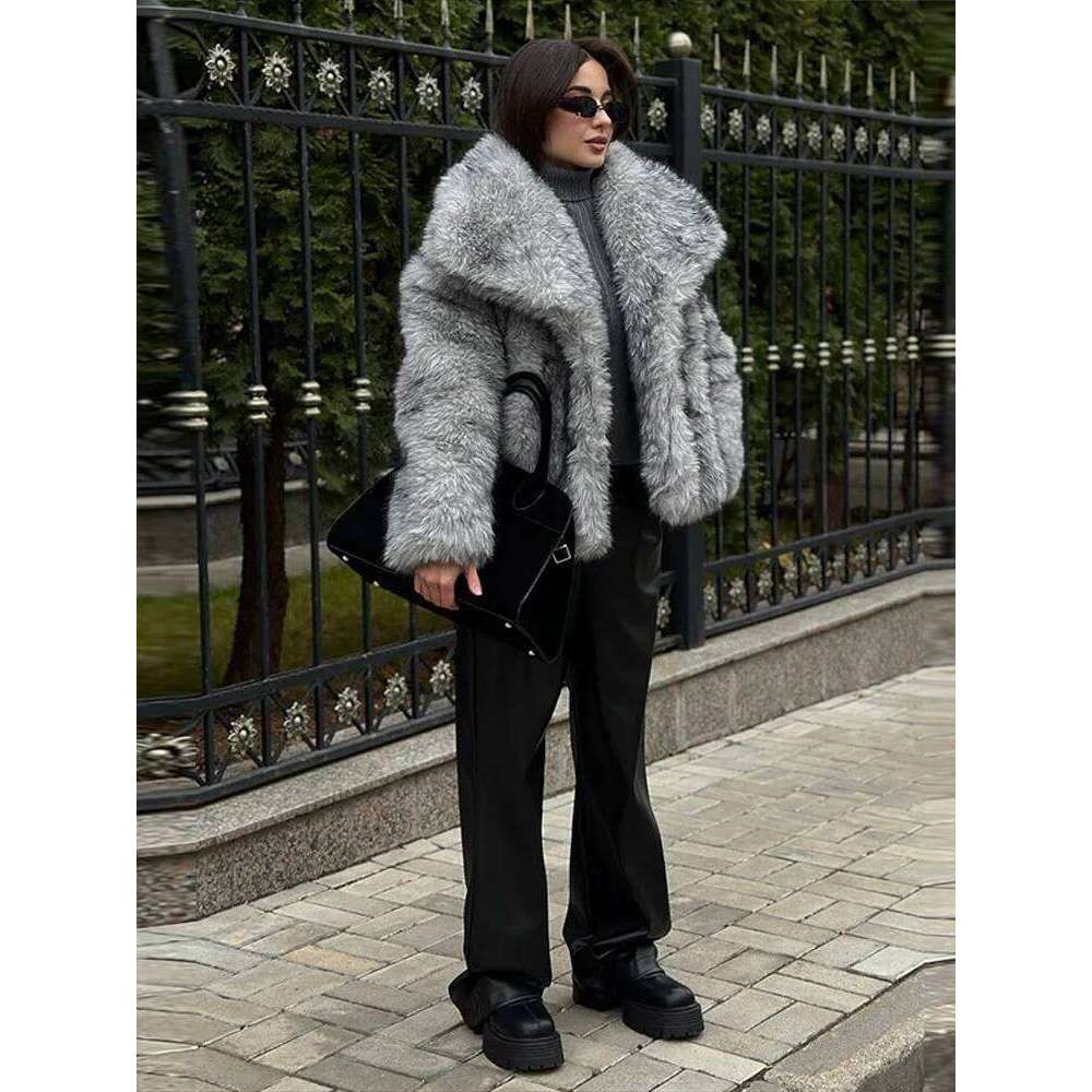 Faux Women's Turn-Down Collar Long Sleeve Elastic Cuff Plush Fluffy Female Coat Fashion Autumn Loose Fur For Ladies Z260313