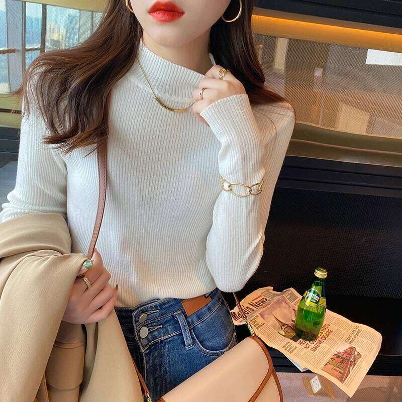 Mock Neck Pullover Knit Tops Knitwear Women Knitted Bottoming Shirts Autumn Winter Female Elastic Casual Skinny Slim Sweaters Z260313
