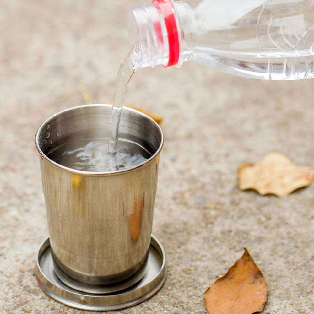 Stainless Steel Folding Portable Water Drinking Cup Retractable Telescopic Collapsible Cups For Outdoor Travel With Keychain Z260313