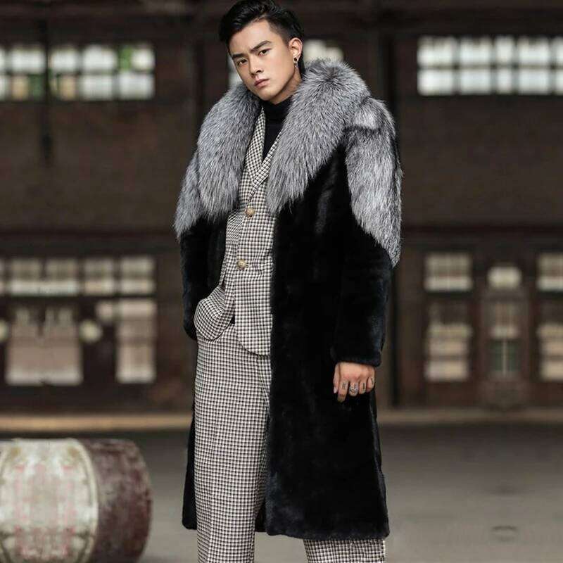 Men's imitation mink winter warm long trench coat fur large size Z260313