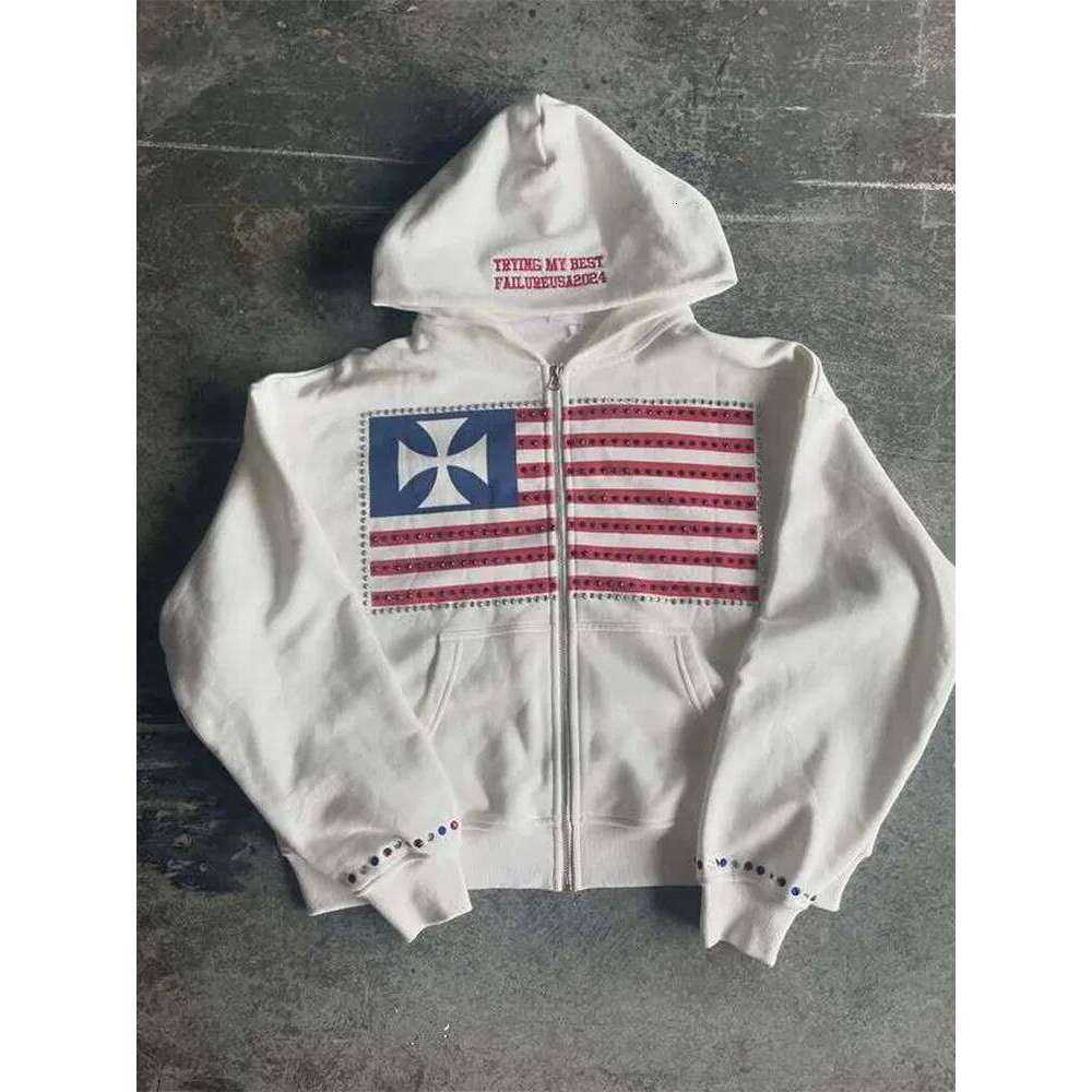Autumn new national flag minimalist design color collision pattern men hooded Harajuku Y2k loose zipper sweatshirt Z260315