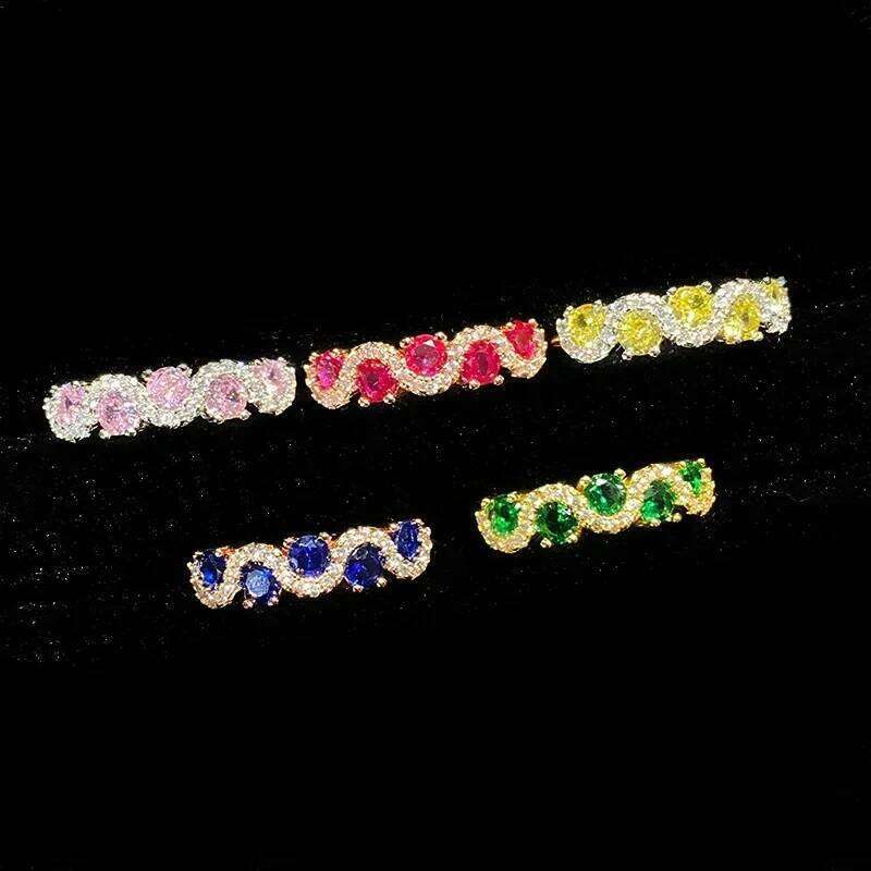 MDL Moissanit1 Style New Fashion Cluster Set Green Spinel Open-end Ring Imitation Red Tourmaline Colorful Treasure Live Mouth H260312