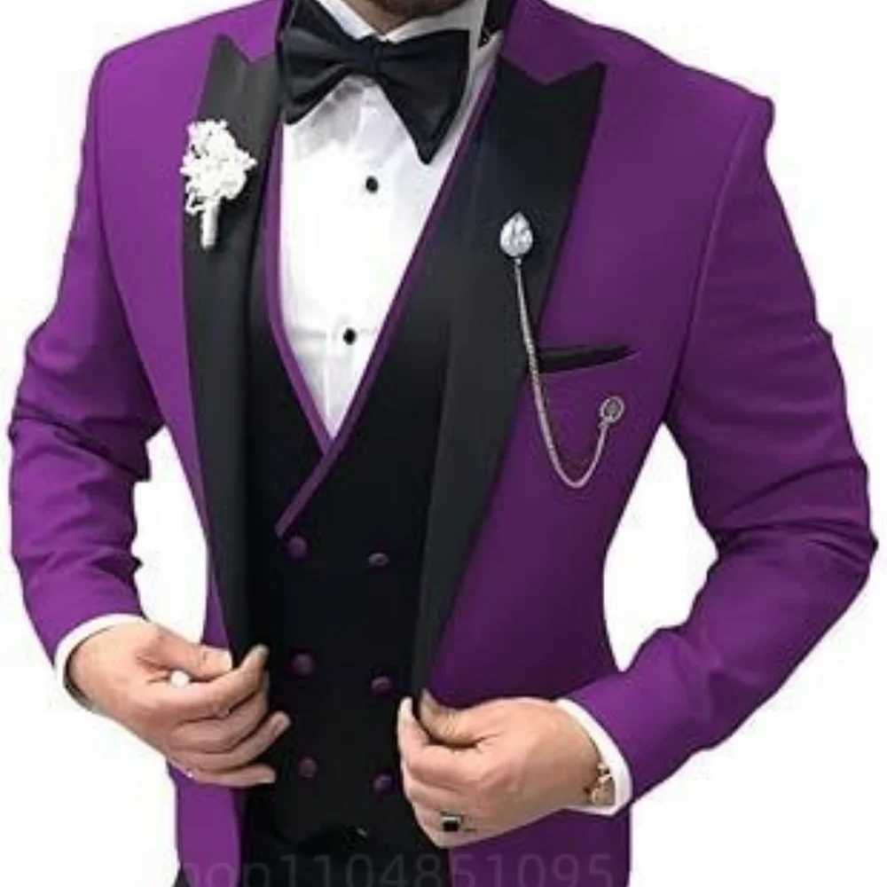 3 Piece Wedding Suits for Men Peak Lapel Double Breasted Tuxedo Jacket Vest Pants Groom Business Fashion Party Set M260313