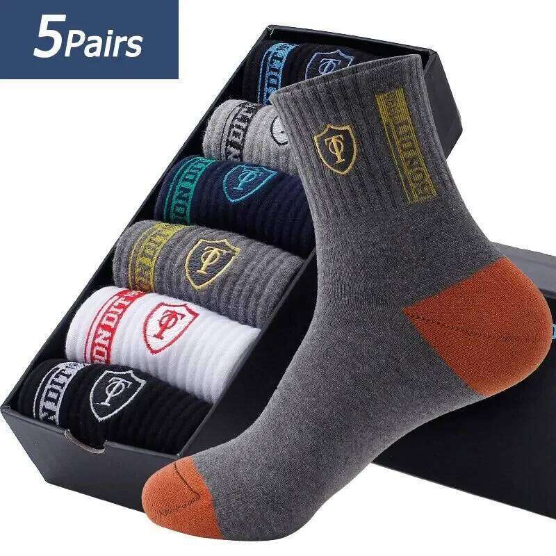Hot sale Men's Sports 5 Pairs Summer Casual Sweat Absorbent Comfortable Thin Breathable Middle Tube Basketball Socks Z260313