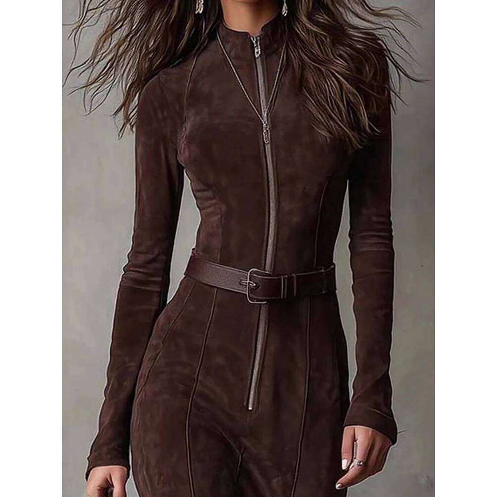 New Elegant Zipper Patchwork Maxi Women Autumn Long Sleeve Fashion Chic Party 2025 Sexy Slim Fit Ladies Lapel Dress Z260313