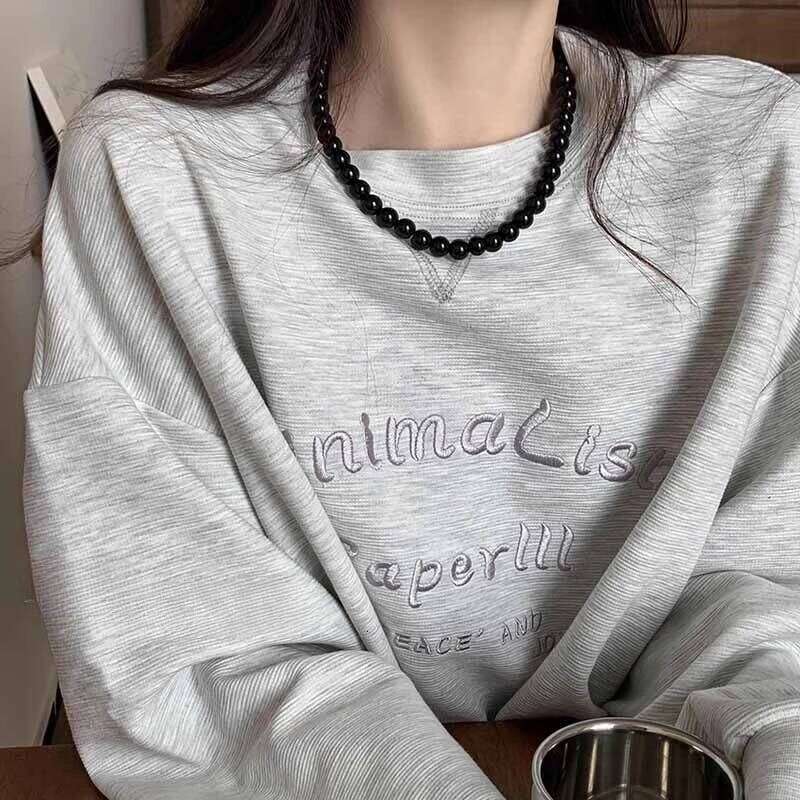 Fashion Punk Smooth Black Round String Necklace for Women Men Unisex Acrylic Beads Choker Jewelry on The Neck Collar Gift H260312