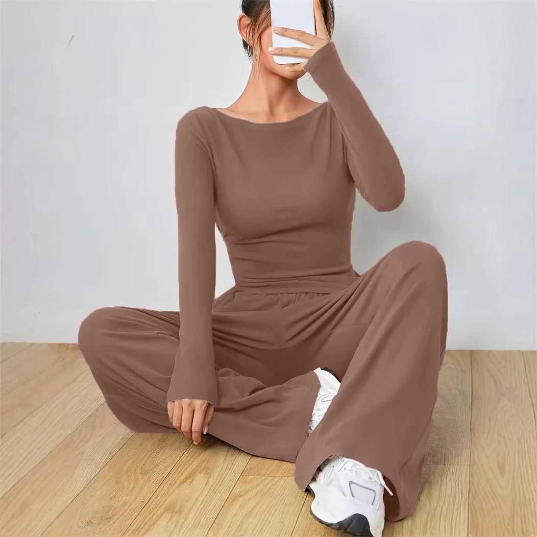Solid Color Sport Loose Pants Sets For Women 2025 Elegant Summer Womens Two Pieces Suit Full Trouser Set Female Outfit Clothes M260313