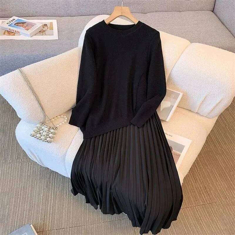 Women Loose Irregular Knit Maxi Dress Autumn Winter Ladies Splicing Together Vestidos Female New Fake Two Pieces Long Dresses Z260314