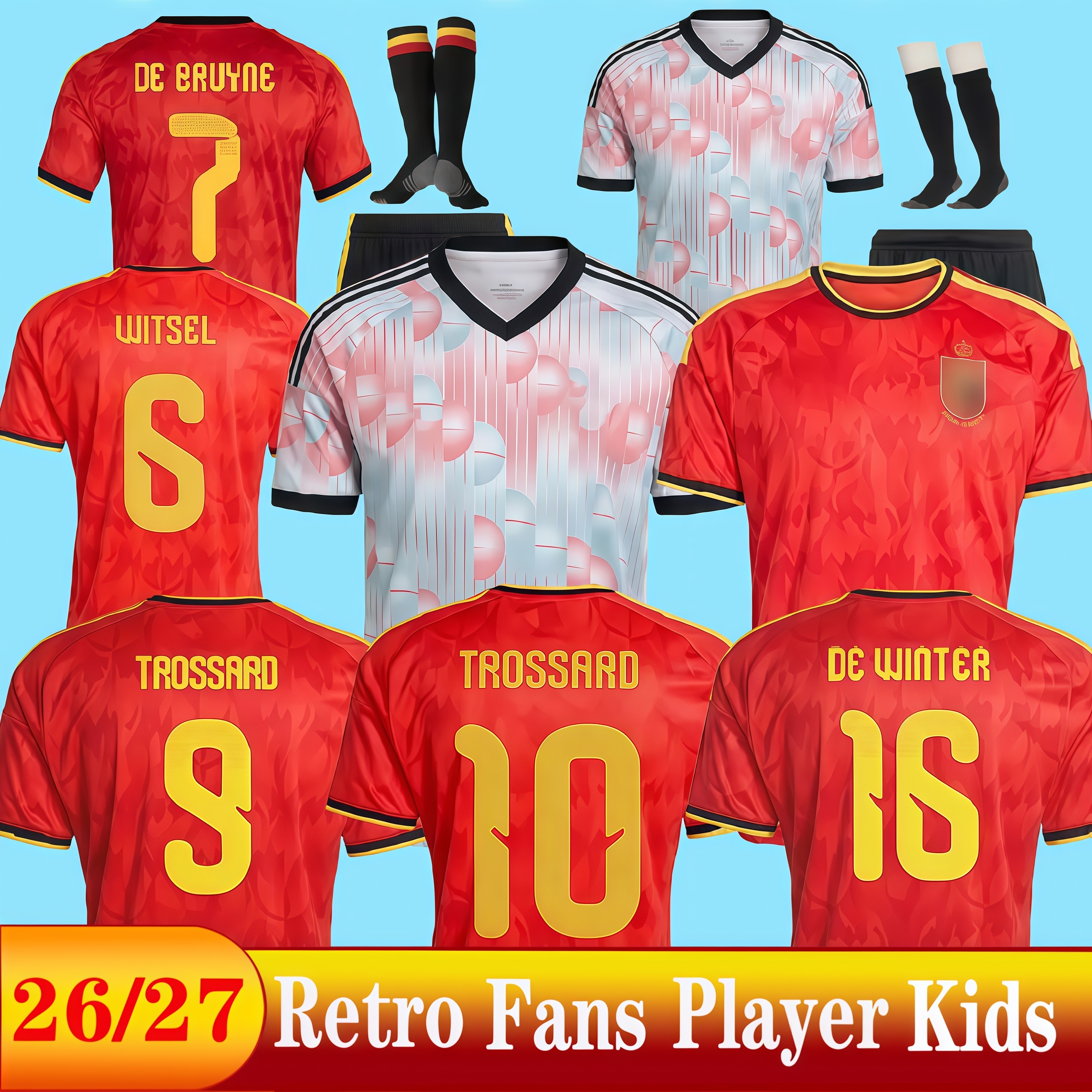 2026 Belgium World Cup Soccer Jerseys DE BRUYNE R. LUKAKU E. HAZARD 26/27 Home MERTENS BATSHUAYI TIELEMANS T.HAZARD Fans Player Football Shirt Uniform Men Kids Kits top