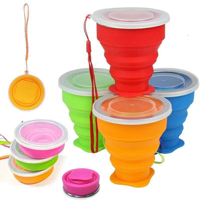 Silicone Folding Cup Cute 200ML Space-saving Coffee Mug Portable with Leakproof Cover Telescopic Water Bottle Camping Hiking Z260314