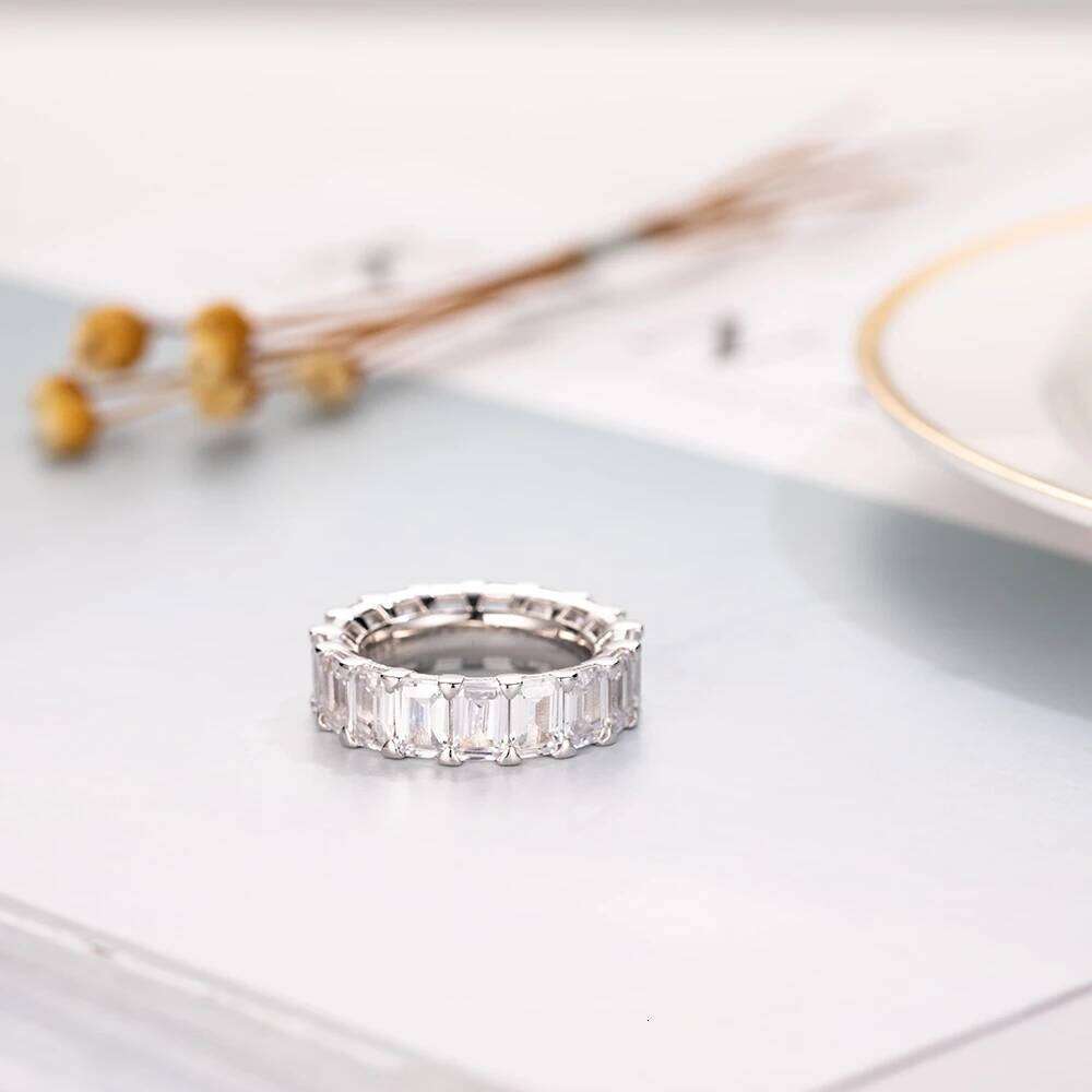 Eternity 925 Sterling Silver Engagement Wedding Band Rings for Women Bridal Emerald cut Diamond Promise Party Jewelry Gift H260312