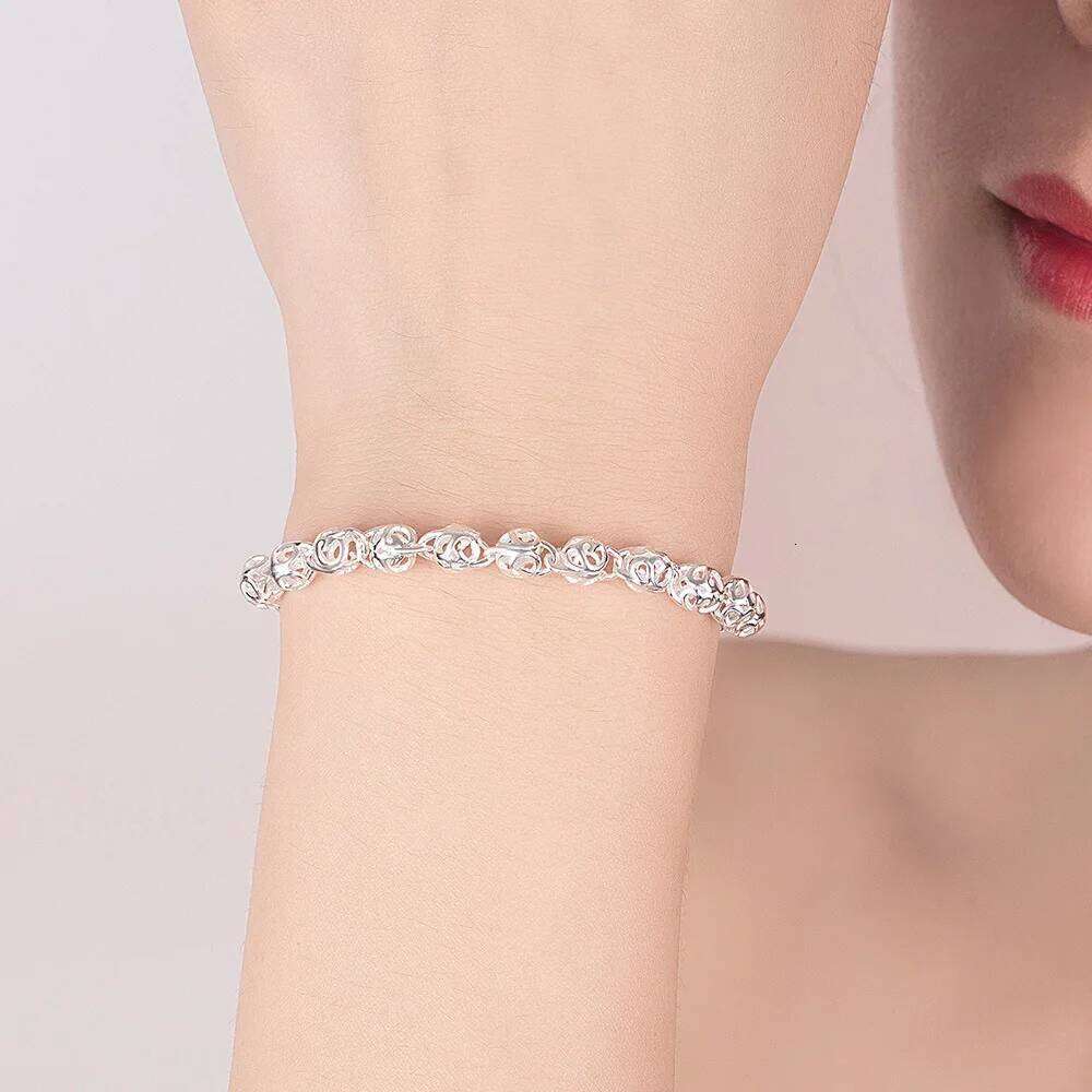 URMYLADY Fine Pretty lovely Hollow ball Chain 925 sterling Silver Bracelet for Women Fashion Wedding Party Couple gifts Jewelry Z260313