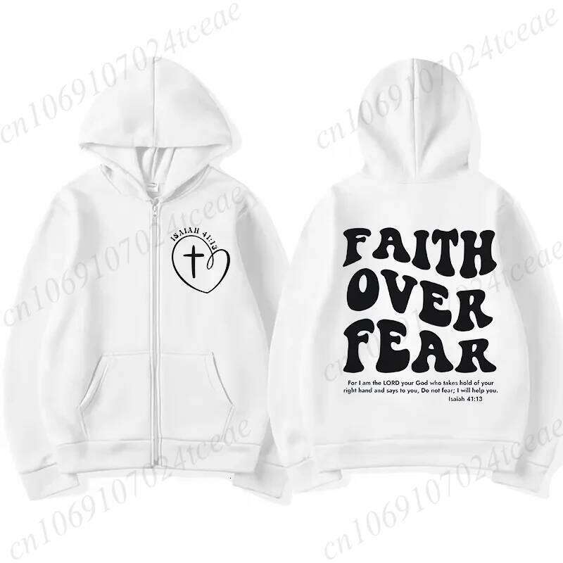 Faith Over Fear Zip Up Hoodies Casual Men Women Hooded Sweatshirts Hip Hop Streetwear Jesus Bible Verse Zipper Jacket Y2K Coats Z260314