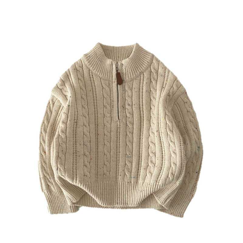 Pullover Autumn/Winter New Children's Sweater with Colorful Dots Half-Zip Cable Knit Pullover, Stylish and Versatile Sweater