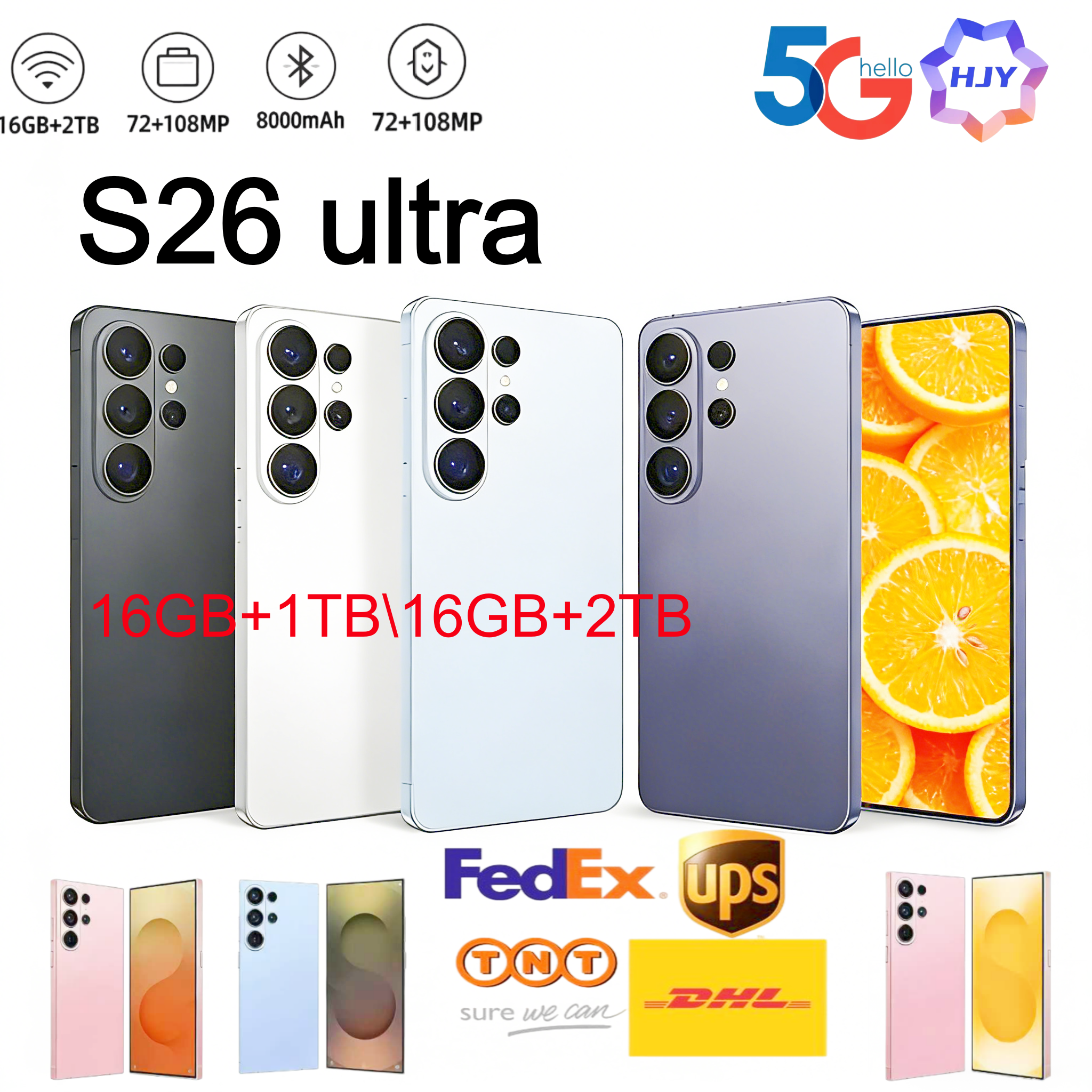 designer S25 Ultra S26 ultra Android Smartphone Camera Face Phone Unlocked LTE 16GB+1TB HD GPS Mobile Phone Ring Packaging box bag