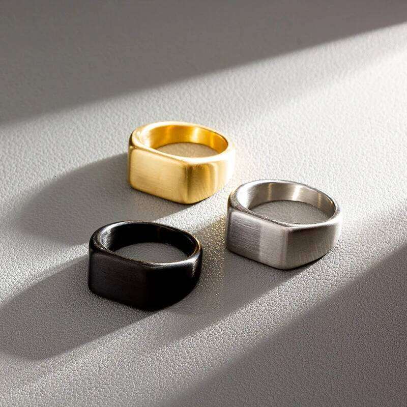 Unisex Titanium Steel Ring Simple Rectangular Pattern Fashionable Jewelry for Men & Women Valentine's Day Gift Size 7-13 H260312