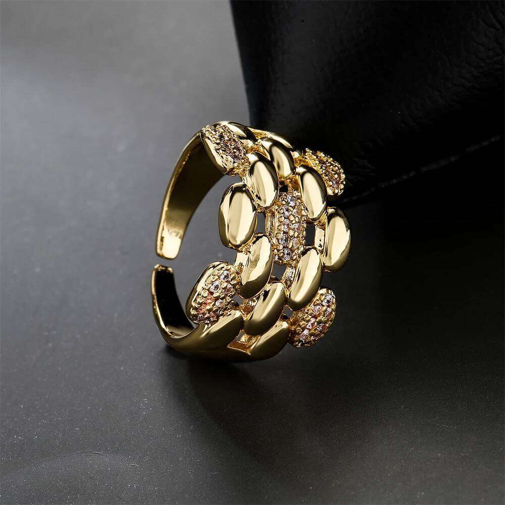 NEWBUY Trendy Gold Color Copper Geometric Jewelry AAA Cubic Zirconia Wedding Ring For Elegant Women Engagement Gift H260312