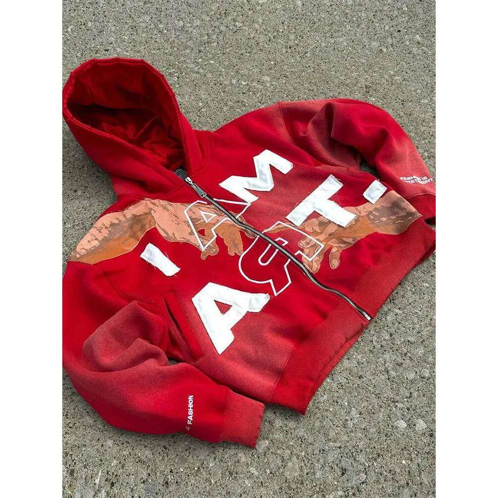 Trendy Baggy Hooded Cardigan Mens Y2K Pattern Print Loose Zip-up Hoodie Sweatshirt Men Spring Hip Hop Long Sleeve Hoodies Unisex Z260314