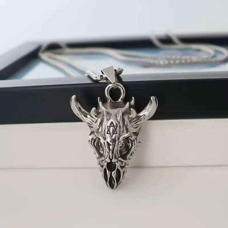 Vintage Stainless Steel Flying Dragon Six Pointed Star Pendant for Men Punk Skull Necklace Jewelry Gift Wholesale H260312