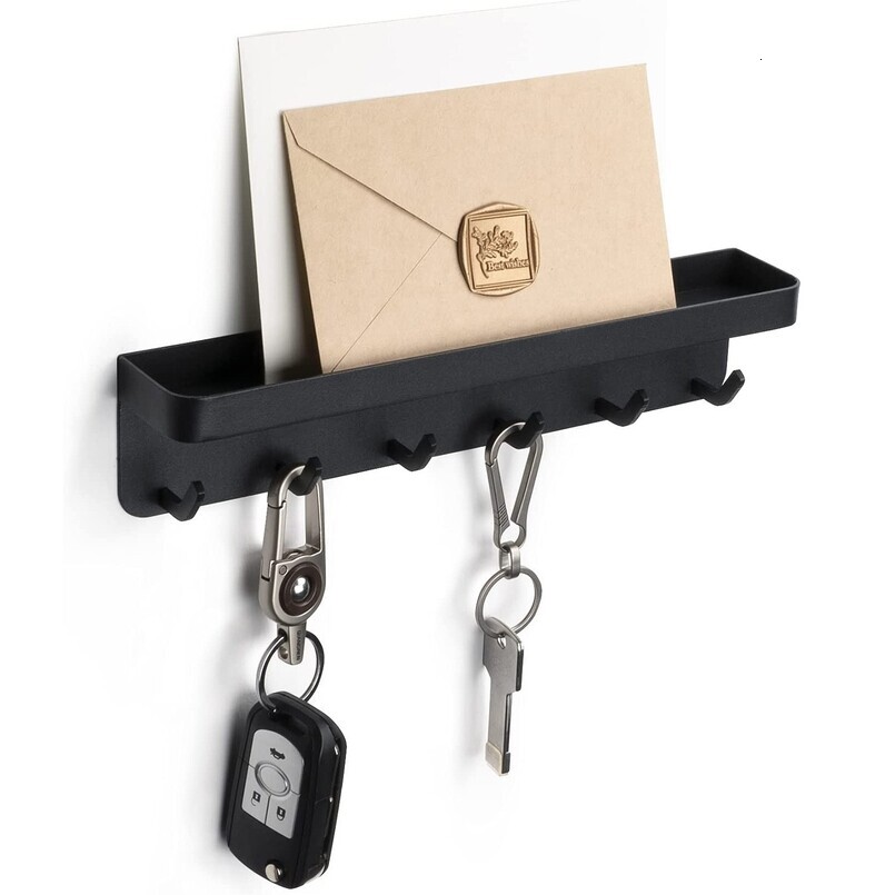 Wall Holder Self-Adhesive Key Rack Wall-Mounted Storage Bag with Door Entryway and Office Hook Black