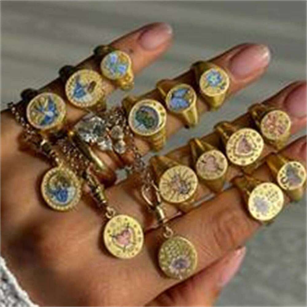 Stainless steel fashionable popular Valentine's Day lion mermaid painted ring with gold plating and color preservation H260312