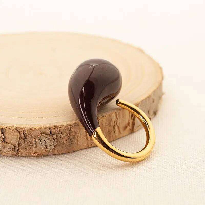 CARLIDANA Water Chic Jewelry Gold Plated Oil Drop Finger No Fade Stainless Steel Enamel C Shaped Ring for Women H260312