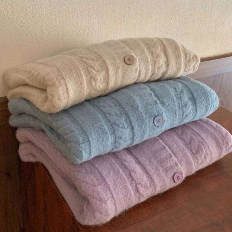 Autumn Winter Vintage Tops 2026 Knitted Cardigan Women Ladies O-Neck Purple Sweaters Lazy Style Loose Long Sleeves Coat Z260313