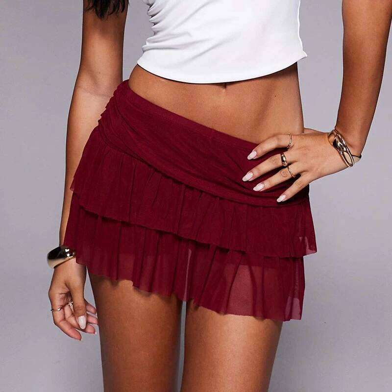 Women Tiered Mini Skirt Coquette Mesh Sheer Layered Female Summer Daily Travel Parties Trendy Going Out Pleaed Skirts Z260314