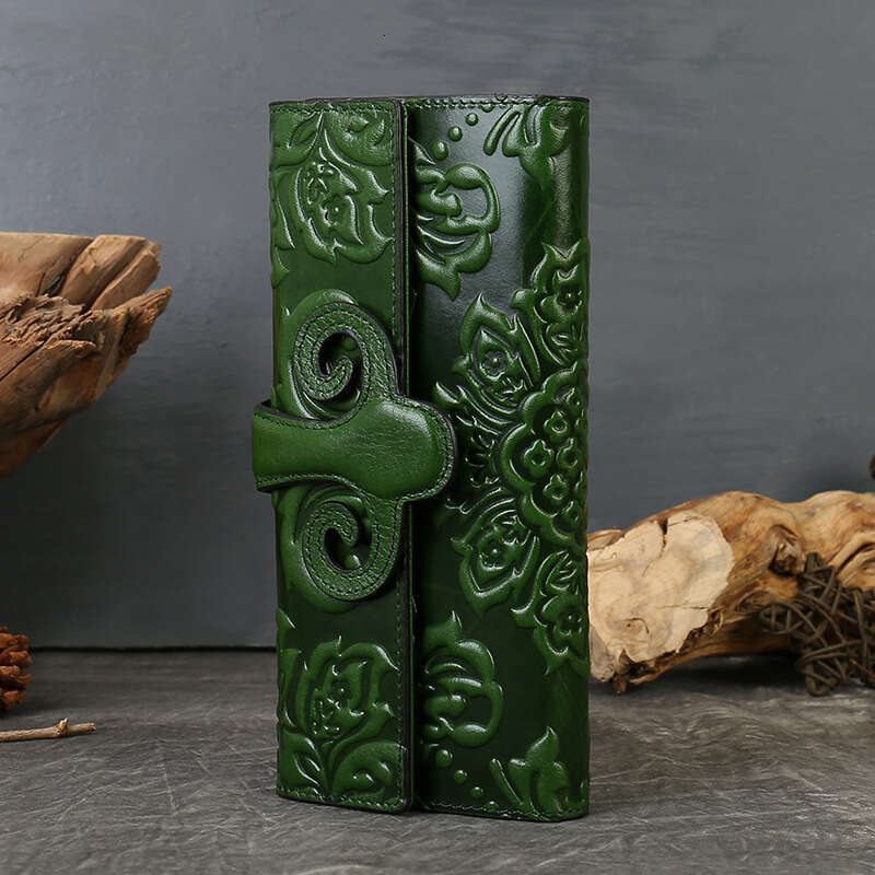 Luxury Bags Totes Genuine Leather Wallet For Women Long Style Top Layer Cowhide Horizontal Multiple Card Slots Vintage Embossed Money Clip Chinese Clu