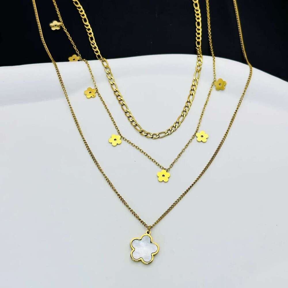 Titanium Steel Cr Five Petal Mother of Pearl Necklace 18K Gold Plated Non Fading Clavicle Chain Jewelry H260312