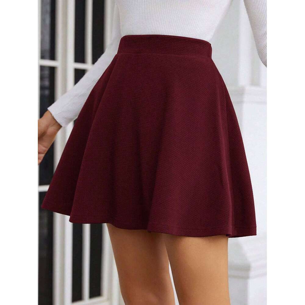 Ladies casual all-in-one high-waisted solid-color elastic-waist skirt Z260314