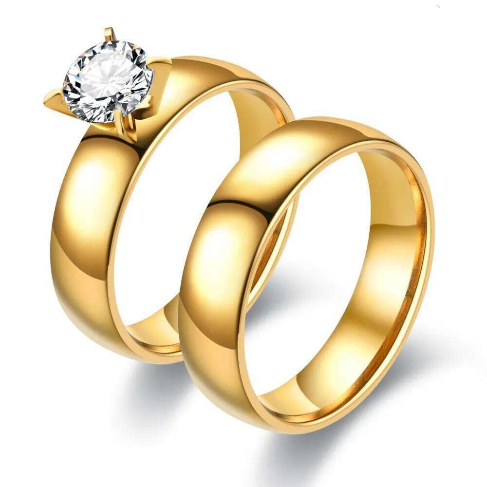Fashion Gold-Color Stainless Steel Couple Set for Women And Men Engagement Wedding Band Rings Valentine's Day Gift H260312