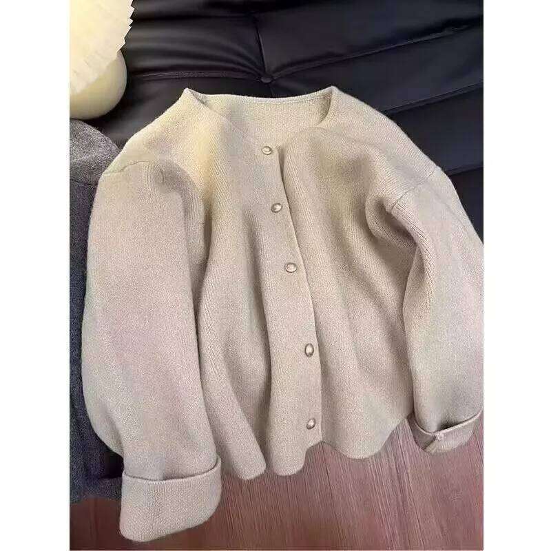 Fashion Round Neck Knit Cardigan Sweater Spring Autumn Korean Casual Long Sleeve Loose Wool Women Knitwear Versatile Basic Tops Z260313