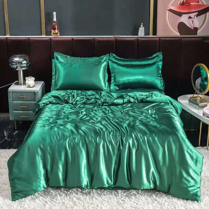 Nordic Satin Silk Bedding Set with Duvet Cover Bed Sheet Pillowcases Solid Single Double Couple Pillow Case Bedsheet H260312 - view 7
