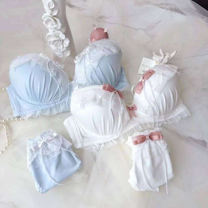 Embroidered Thin Cup Without Steel Ring, Comfortable Cute Gathering For Student Girls, Sexy Lingerie And Bra Set